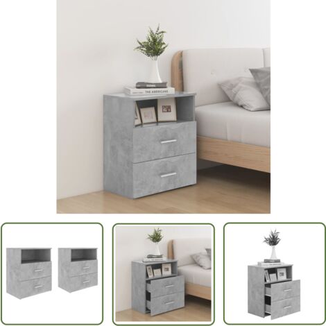 The Living Store Nachttische 2 Stk. Betongrau 50x32x60cm - Beton Tisch - Nachttisch Grau - Wohnzimmer Dekoration - Schubladenschränk - Kommode