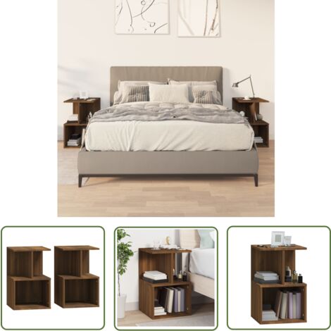 The Living Store Nachttische 2 Stk. Braun Eichen-Optik 35x35x55 cm Holzwerkstoff - Nachttisch - Holznachtisch - Wohnzimmerdeko - Eiche Optik - Massivholzmöbel