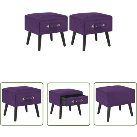 The Living Store Nachttische 2 Stk. Dunkelviolett 40 x 35 x 40 cm Samt - Samt Nachttisch - Schubladen Nachttisch - Massivholz Nachttisch - Kiefernholz Nachttisch - Dunkelvioletter Nachttisch