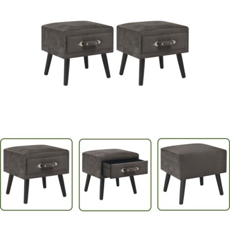 The Living Store Nachttische 2 Stk. Grau 40 x 35 x 40 cm Samt - Nachttisch - Grau - Samt - Massivholz - Kommode