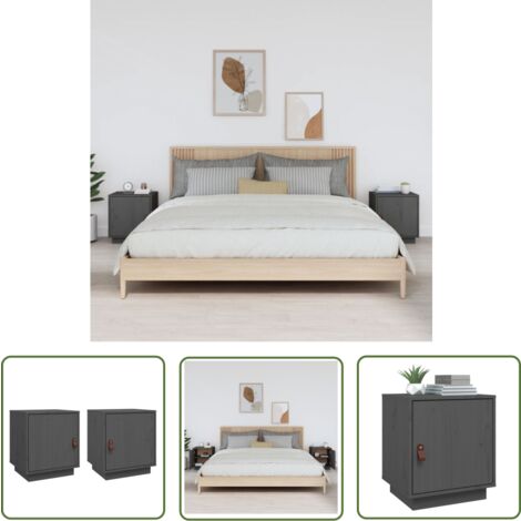 The Living Store Nachttische 2 Stk. Grau 40x34x45 cm Massivholz Kiefer - Nachttisch - Massivholzmöbel - Kiefernholz Möbel - Grau - Wohnzimmermöbel