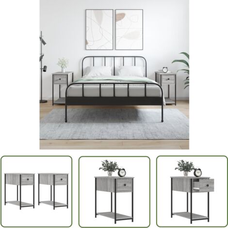 The Living Store Nachttische 2 Stk. Grau Sonoma 30x60x60 cm Holzwerkstoff - Nachttische - Grau - Holzmöbel - Schlafzimmermöbel - Kommode