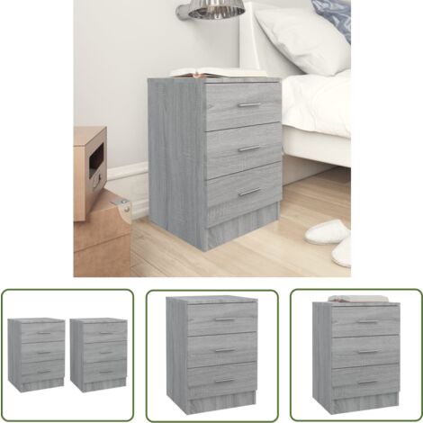 The Living Store Nachttische 2 Stk. Grau Sonoma 38x35x56 cm Holzwerkstoff - Nachttisch - Grau - Holzmöbel - Wohnraumgestaltung - Schublade