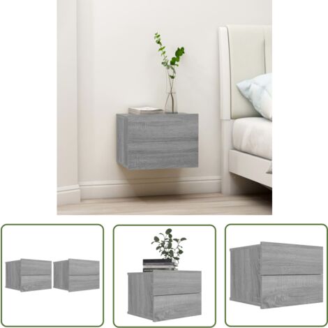 The Living Store Nachttische 2 Stk. Grau Sonoma 40x30x30 cm Holzwerkstoff - Nachttisch - Grau - Wohnzimmer Dekoration - Wandmontage - Kommode