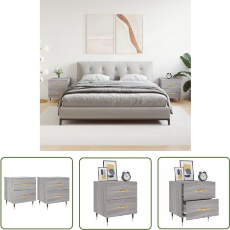 The Living Store Nachttische 2 Stk. Grau Sonoma 40x35x47,5 cm Holzwerkstoff - Nachttische - Grau - Wohnzimmer Möbel - Holzwerkstoff - Beistelltisch