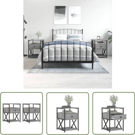 The Living Store Nachttische 2 Stk. Grau Sonoma 40x42x55 cm Holzwerkstoff - Nachttisch - Grau - Holzmöbel - Schlafzimmermöbel - Kommode