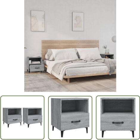 The Living Store Nachttische 2 Stk. Grau Sonoma Holzwerkstoff - Nachttische - Grau - Wohnzimmer Dekoration - Holzwerkstoff Möbel - Beistelltisch