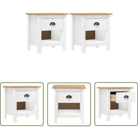 The Living Store Nachttische 2 Stk. Hill 46x35x49,5 cm Massivholz Kiefer - Nachttisch - Massivholzmöbel - Kiefernholz - Weißer Nachttisch - Modernes Design
