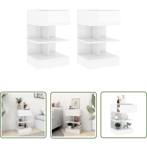 The Living Store Nachttische 2 Stk. Hochglanz-Weiß 40x35x65 cm - Nachttisch - Wohnzimmer Dekoration - Holzwerkstoff Möbel - Weißes Möbelstück - Kommode
