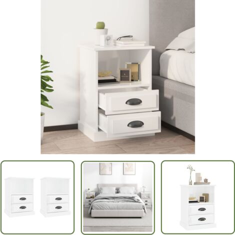 The Living Store Nachttische 2 Stk. Hochglanz-Weiß 43x36x60 cm - Nachttisch - Wohnzimmermöbel - Schlafzimmerschreibtisch - Holzwerkstoff - Weiß