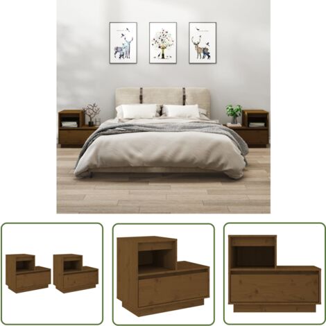 The Living Store Nachttische 2 Stk. Honigbraun 60x34x51 cm Massivholz Kiefer - Massivholzmöbel - Kiefernholz - Nachttische - Wohnzimmer Dekoration - Schlafzimmermöbel