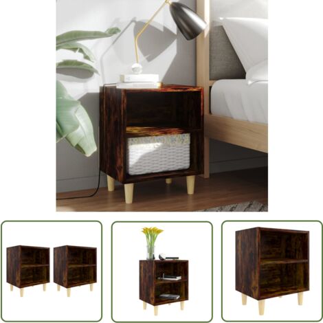 The Living Store Nachttische 2 Stk. Massivholz-Beine Räuchereiche 40x30x50 cm - Nachttisch - Massivholzmöbel - Wohnzimmer Dekoration - Skandinavisches Design - Schlafzimmerschränke