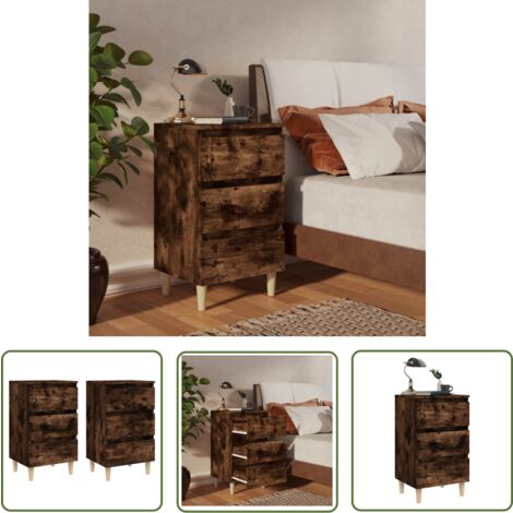 The Living Store Nachttische 2 Stk. Massivholz-Beine Räuchereiche 40x35x69 cm - Nachttisch - Schreibtisch - Wohnzimmermöbel - Esszimmermöbel - Skandinavisches Design