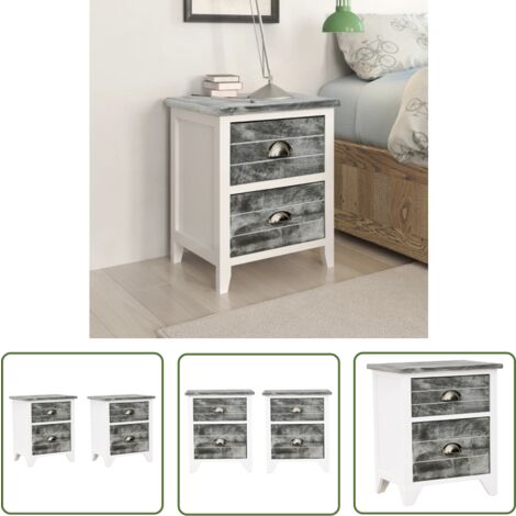 The Living Store Nachttische 2 Stk. mit 2 Schubladen Grau und Weiß - Nachttisch - Kommode - Wohnzimmermöbel - Möbelset - Grau Weiß