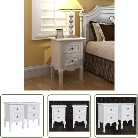 The Living Store Nachttische 2 Stk. mit 2 Schubladen MDF Weiß - Vintage Nachttisch - Schreibtischlampe - Nachttischset - Wohnzimmer Deko - Schlafzimmereinrichtung