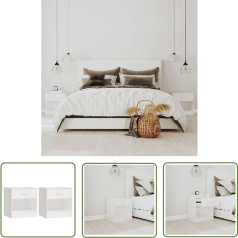 The Living Store Nachttische 2 Stk. mit Schublade Hochglanz-Weiß - Nachtschränke - Holznachtschränkchen - Nachttische Set - Wohnzimmer Möbel - Schlafzimmereinrichtung