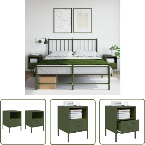 The Living Store Nachttische 2 Stk. Olivgrün 36x39x50,5 cm Stahl - Industrielles Design - Nachttisch - Schreibtischlampe - Wohnzimmerstil - Sideboard