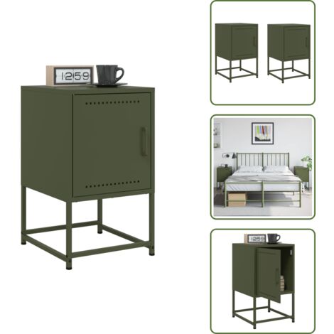The Living Store Nachttische 2 Stk. Olivgrün 36x39x60,5 cm Stahl - Industrieller Nachttisch - Schreibtischlampe - Nachttisch Grün - Metall Nachttisch - Sideboard
