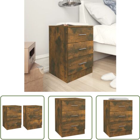 The Living Store Nachttische 2 Stk. Räuchereiche 38x35x56 cm Holzwerkstoff - Holznachtttische - Rauchereiche Nachttische - Nachttische Mit Schubladen - Wohnzimmerschreibtisch - Beistelltisch