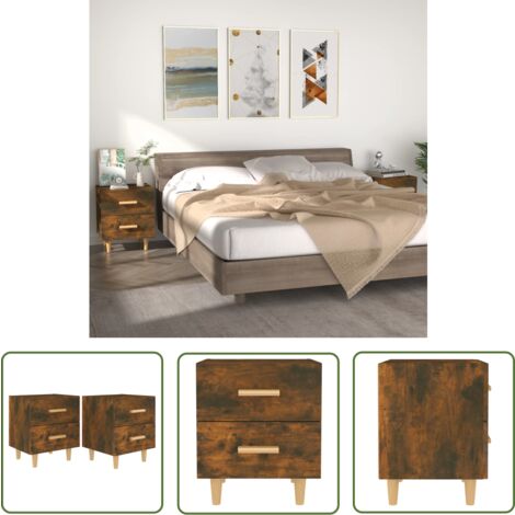 The Living Store Nachttische 2 Stk. Räuchereiche 40x35x47,5 cm - Nachttisch - Holznachtisch - Esszimmertisch - Wohnzimmertisch - Möbel