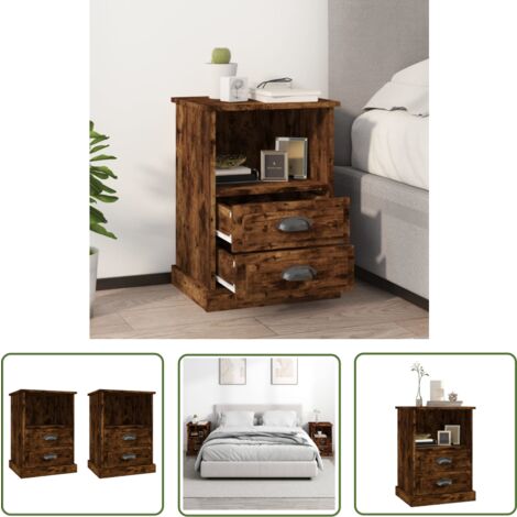 The Living Store Nachttische 2 Stk. Räuchereiche 43x36x60 cm - Nachttisch - Beistelltisch - Wohnzimmermöbel - Schlafzimmerschreibtisch - Massivholz