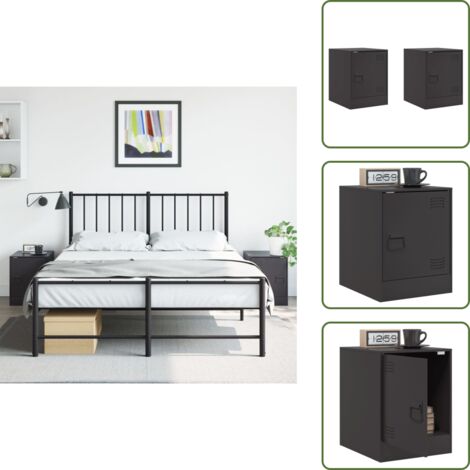 The Living Store Nachttische 2 Stk. Schwarz 34,5x39x44 cm Stahl - Nachttisch - Schlafzimmermöbel - Kommoden - Beistelltisch - Schwarz