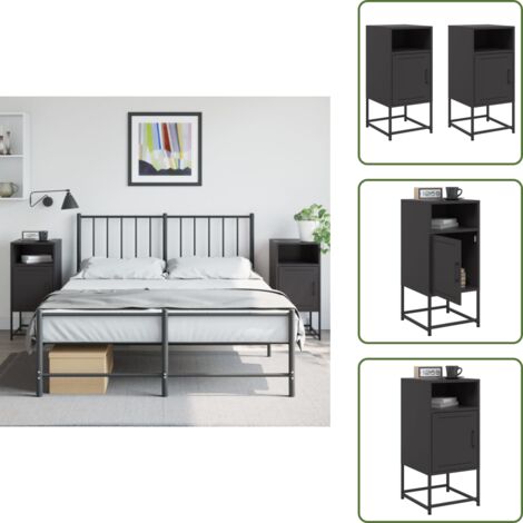 The Living Store Nachttische 2 Stk. Schwarz 36x39x78 cm Stahl - Industrieller Nachttisch - Schreibtischlampe - Nachttisch Schwarz - Metall Nachttisch - Sideboard