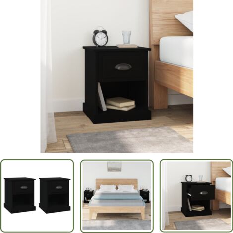 The Living Store Nachttische 2 Stk. Schwarz 39x39x47,5 cm Holzwerkstoff - Nachttisch - Holzwerkstoff Möbel - Schwarzer Nachttisch - Kommode - Beistelltisch