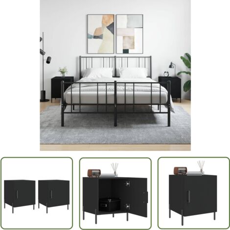 The Living Store Nachttische 2 Stk. Schwarz 40x40x50 cm Holzwerkstoff - Schwarze Nachttische - Wohnzimmerdeko - Holznachtschränke - Beistelltisch Schwarz - Kommode Schwarz