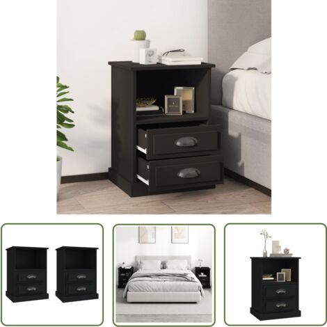 The Living Store Nachttische 2 Stk. Schwarz 43x36x60 cm - Nachttisch - Wohnzimmermöbel - Beistelltisch - Kommode - Schwarz