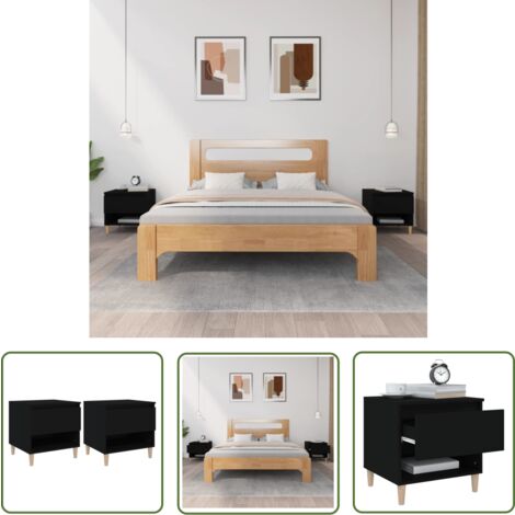 The Living Store Nachttische 2 Stk. Schwarz 50x46x50 cm Holzwerkstoff - Schwarze Nachttische - Holznachtttische - Wohnzimmer Dekoration - Nachttisch Set - Sideboard