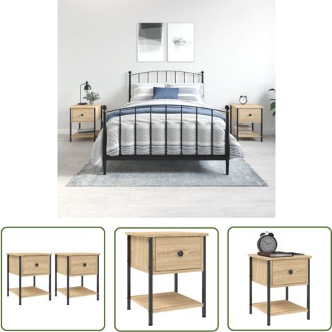 The Living Store Nachttische 2 Stk. Sonoma-Eiche 34x35,5x45 cm Holzwerkstoff - Nachttisch - Holzwerkstoff - Eiche - Wohnzimmer - Schlafzimmer