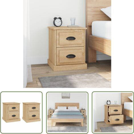 The Living Store Nachttische 2 Stk. Sonoma-Eiche 39x39x47,5 cm Holzwerkstoff - Nachttische - Holzwerkstoff Möbel - Sonoma Eichen Deko - Wohnraum Einrichtung - Schlafzimmer Möbel