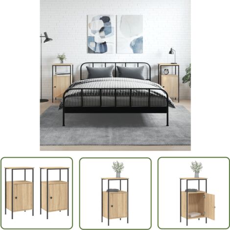 The Living Store Nachttische 2 Stk. Sonoma-Eiche 41x31x80 cm Holzwerkstoff - Industrieller Nachttisch - Holzwerkstoff Nachttisch - Eiche Nachttisch - Wohnzimmer Tisch - Schlafzimmer Tisch