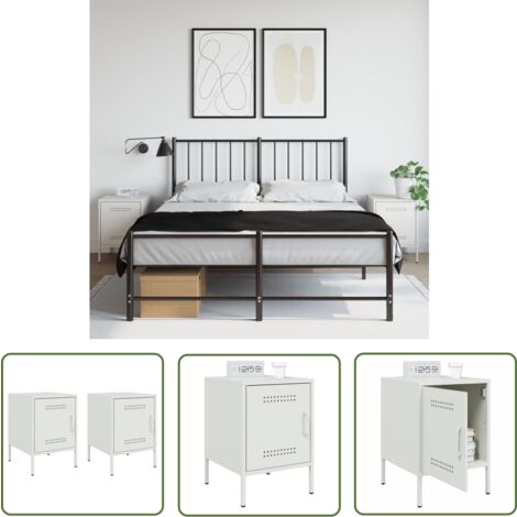 The Living Store Nachttische 2 Stk. Weiß 36x39x50,5 cm Stahl - Industrieller Nachttisch - Schreibtisch - Sideboard - Metall Tisch - Weißer Nachttisch