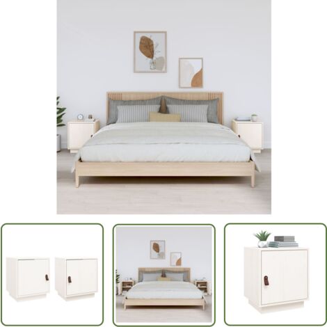 The Living Store Nachttische 2 Stk. Weiß 40x34x45 cm Massivholz Kiefer - Nachttisch - Massivholzmöbel - Kiefernholz Möbel - Weißes Bettzeug - Wohnzimmerdeko