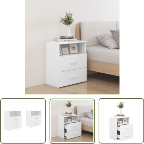 The Living Store Nachttische 2 Stk. Weiß 50x32x60 cm - Nachttisch - Nachttische - Kommode - Wohnzimmer Dekoration - Weißer Schrank