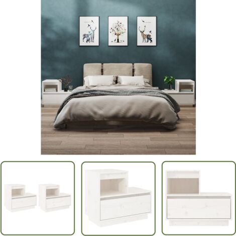 The Living Store Nachttische 2 Stk. Weiß 60x34x51 cm Massivholz Kiefer - Massivholzmöbel - Kiefernmöbel - Nachttische - Wohnzimmer Dekoration - Schlafzimmermöbel