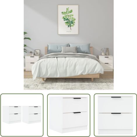 The Living Store Nachttische 2 Stk. Weiß Holzwerkstoff - Nachttische - Wohnzimmer Dekoration - Holzwerkstoff Möbel - Weißer Nachttisch - Kommode