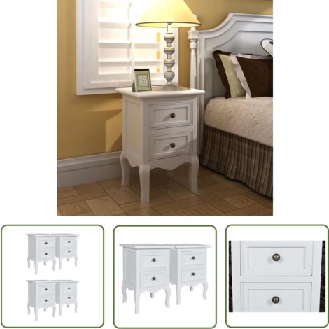 The Living Store Nachttische 4 Stück mit 2 Schubladen Weiß MDF - Vintage Nachttisch - MDF Nachttisch - Weiße Nachttische - Nachttische Mit Schubladen - Wohnzimmer Dekoration