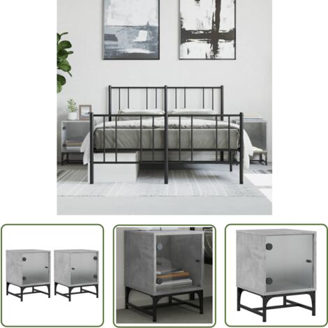 The Living Store Nachttische mit Glastüren 2 Stk. Betongrau 35x37x50 cm - Beton Grau Nachttisch - Wohnzimmer Dekoration - Kommode - Sideboard - Möbel Set