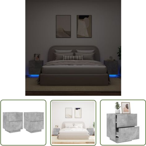 The Living Store Nachttische mit LED-Leuchten 2 Stk. Betongrau Holzwerkstoff - Beton Tisch - Nachtschränkchen - Wohnzimmerdeko - Beleuchtung - Holznachtschrank