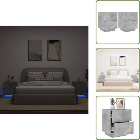 The Living Store Nachttische mit LED-Leuchten 2 Stk. Betongrau Holzwerkstoff - LED-Beleuchtung