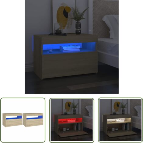 The Living Store Nachttische mit LED-Leuchten 2 Stk. Sonoma-Eiche 60x35x40 cm - Nachttisch - Wohnzimmer Deko - Holznachtisch - LED Nachttisch - Sideboard