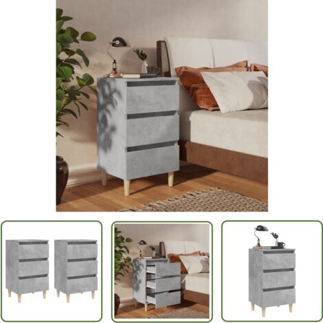 The Living Store Nachttische mit Massivholz-Beinen 2 Stk. Betongrau 40x35x69 cm - Nachttisch - Beton Grau - Wohnzimmer Deko - Skandinavisches Design - Schrank