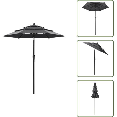 The Living Store Ombrellone a 3 Livelli con Palo in Alluminio Antracite 2 m - Ombrellone a 3 livelli