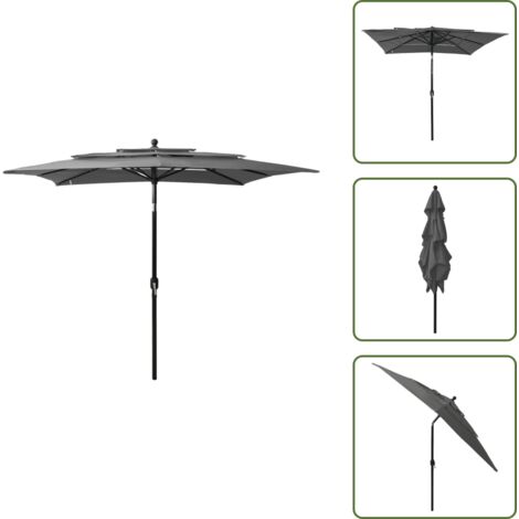 The Living Store Ombrellone a 3 Livelli con Palo in Alluminio Antracite 2,5x2,5m - Ombrellone a 3 livelli