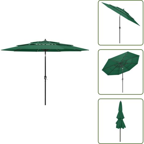 The Living Store Ombrellone a 3 Livelli con Palo in Alluminio Verde 3 m - Ombrellone a 3 livelli