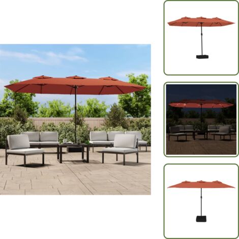 The Living Store Ombrellone a Doppia Testa con LED Terracotta 449x265 cm - Ombrellone con LED