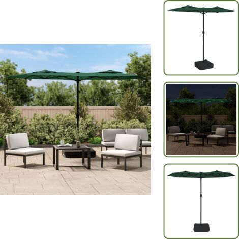 The Living Store Ombrellone a Doppia Testa con LED Verde 316x145 cm - Ombrellone con LED